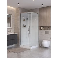 Душевая кабина BelBagno Uno UNO-CAB-A-1-90-C-Cr-Bi-TOP-L 90x90x212,5 см L, с крышей, низкий поддон, профиль хром, стекло прозрачное