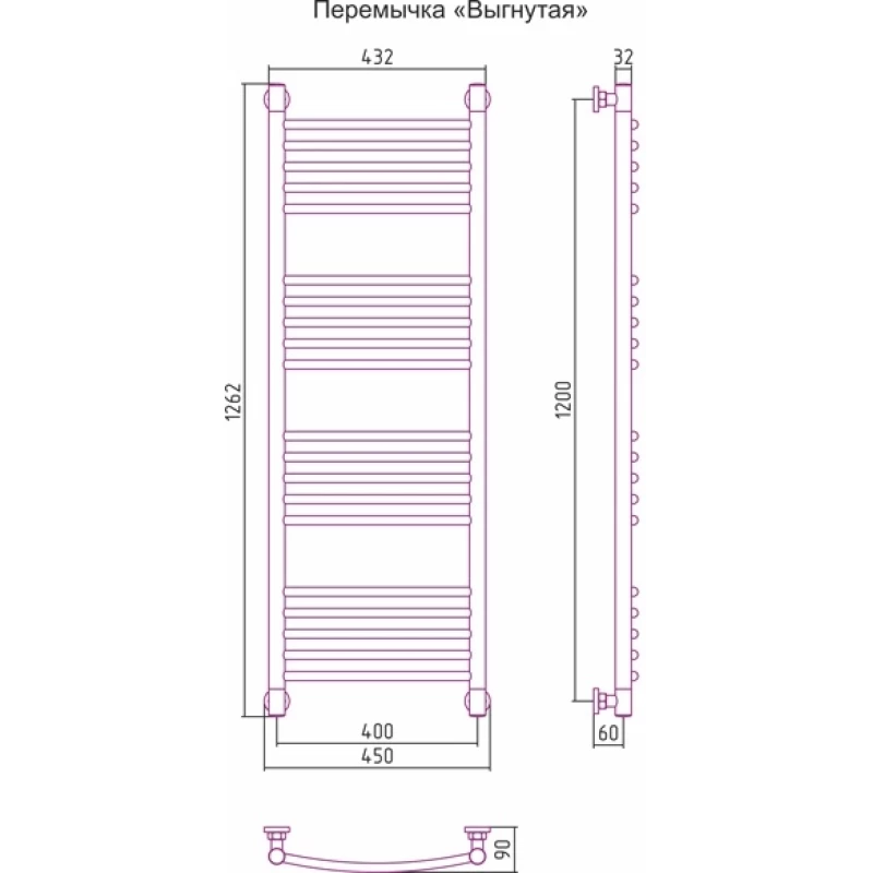 Полотенцесушитель водяной 1200x400 перемычка выгнутая Сунержа Богема+ 00-0221-1240