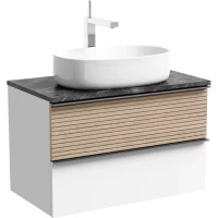 Тумба с раковиной Sancos Delta DL80W + TT80A1X + CN5023 80 см, подвесная, со столешницей, светлый дуб/белый матовый