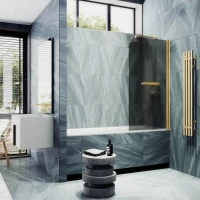 Шторка на ванну MaybahGlass MGV-792-3 80 см R, профиль золотой матовый, стекло графитовое матовое