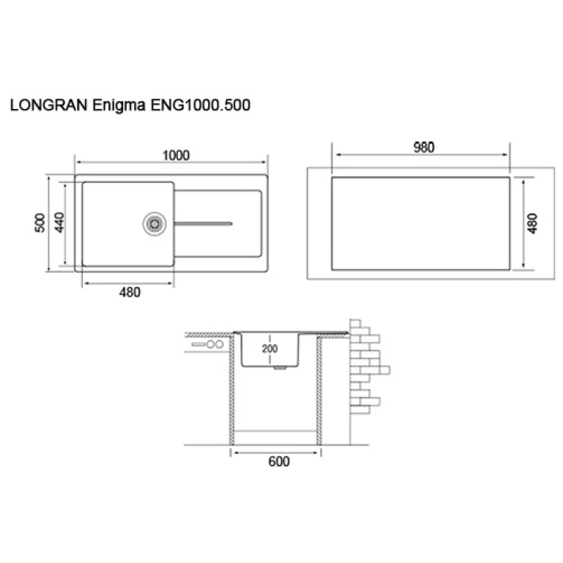 Кухонная мойка оникс Longran Enigma ENG1000.500 - 10