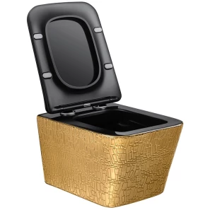 Изображение товара унитаз подвесной vincea q-line vt1-12g1b безободковый, с сиденьем микролифт, золотой/черный глянец