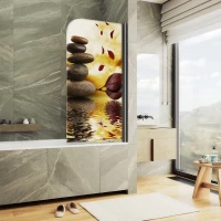 Шторка на ванну MaybahGlass MGV-930-ФП008-6 80 см R, профиль черный матовый, стекло фотопечать
