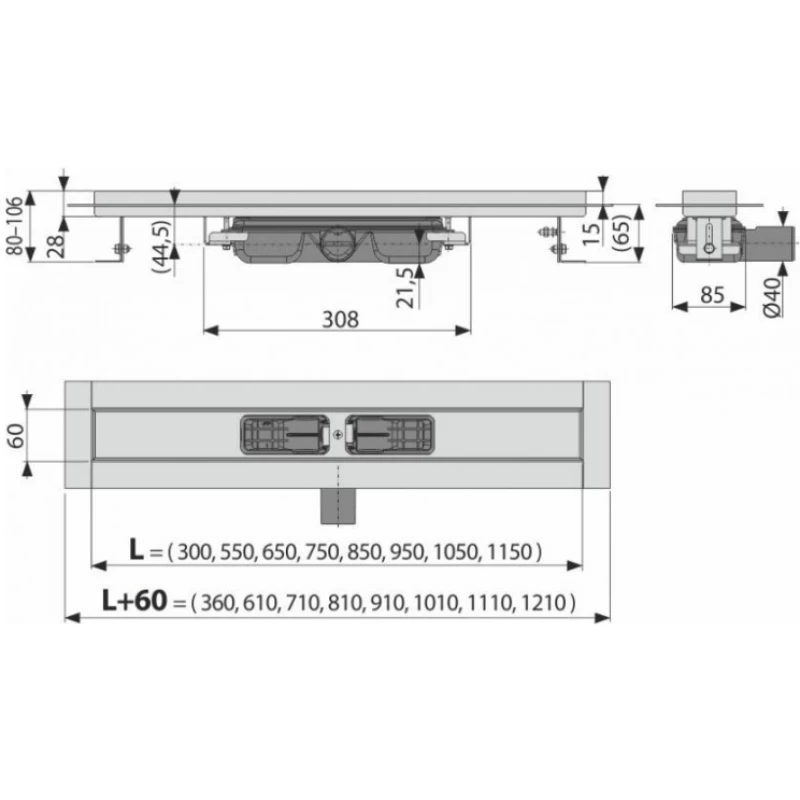 Душевой канал 1044 мм глянцевый хром AlcaPlast APZ106 Design APZ106-1050 + DESIGN-1050LN