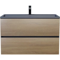 Тумба с раковиной Uperwood Barsa 293020541 80 см, подвесная, черный матовый/дуб сонома