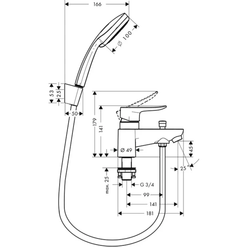 Смеситель на борт ванны Hansgrohe Metris 31422000 Смеситель на борт ванны Hansgrohe Metris 31422000