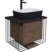 Тумба с раковиной дуб веллингтон/черный матовый 70 см Grossman Винтаж 107007 + GR-4041BW