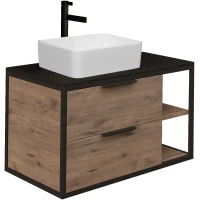 Тумба с раковиной дуб веллингтон/черный 90 см Grossman Лофт 109001 + GR-3016
