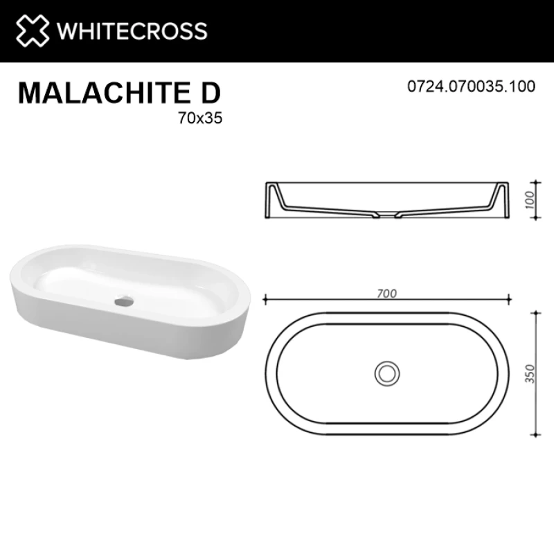 Раковина 70x35 см Whitecross Malachite D 0724.070035.100