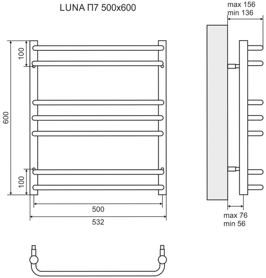 Полотенцесушитель электрический 600х500 ТЭН левый/правый Lemark Luna П7 LM41607E - фото 5