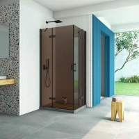 Душевой уголок Vegas Glass AFA-F Retta 100*90 02M 05 L 100x90 см L, профиль черный матовый, стекло бронза