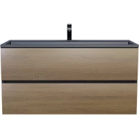 Тумба с раковиной Uperwood Barsa 293020542 100 см, подвесная, черный матовый/дуб сонома