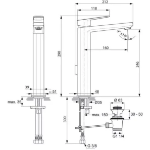 Изображение товара смеситель для раковины с донным клапаном ideal standard tonic ii a6328aa