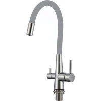 Смеситель для кухни Fmark FS1062-A04 с подключением к фильтру, гибким изливом, хром/серый