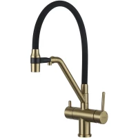 Смеситель для кухни Gappo G4398-83 с подключением к фильтру, гибким изливом, золотой матовый