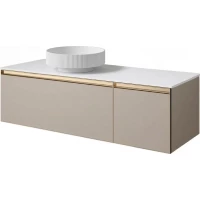 Тумба с раковиной Armadi Art Quatro Daphne 790-M2-140-D-MG + 792-140-W + 801-R-MW 141 см L, подвесная, со столешницей, бежевый матовый