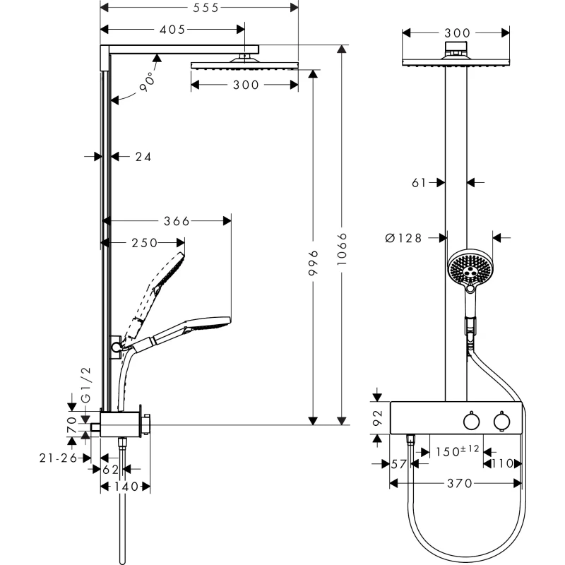 Душевая система Hansgrohe Raindance E Showerpipe 300 1jet 27361000