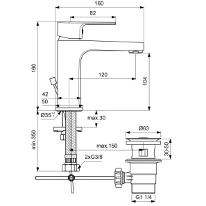 Изображение товара смеситель для раковины с донным клапаном ideal standard esla bc224aa