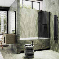 Шторка на ванну MaybahGlass MGV-792-6 80 см R, профиль черный матовый, стекло графитовое матовое