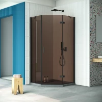Душевой уголок Vegas Glass AFA-Pen Retta 100 02M 05 R 100x100 см R, профиль черный матовый, стекло бронза