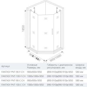 Изображение товара душевой уголок 100x100 см good door fantasy pnt-100-f-ch прозрачный с рисунком