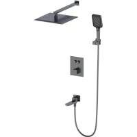 Душевой комплект Wonzon & Woghand WW-88929003-BGM 300 мм, с термостатом, темный графит матовый
