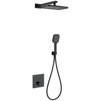 Душевой комплект Wonzon & Woghand WW-D2017-B-MB 300x200 мм, с термостатом, черный матовый