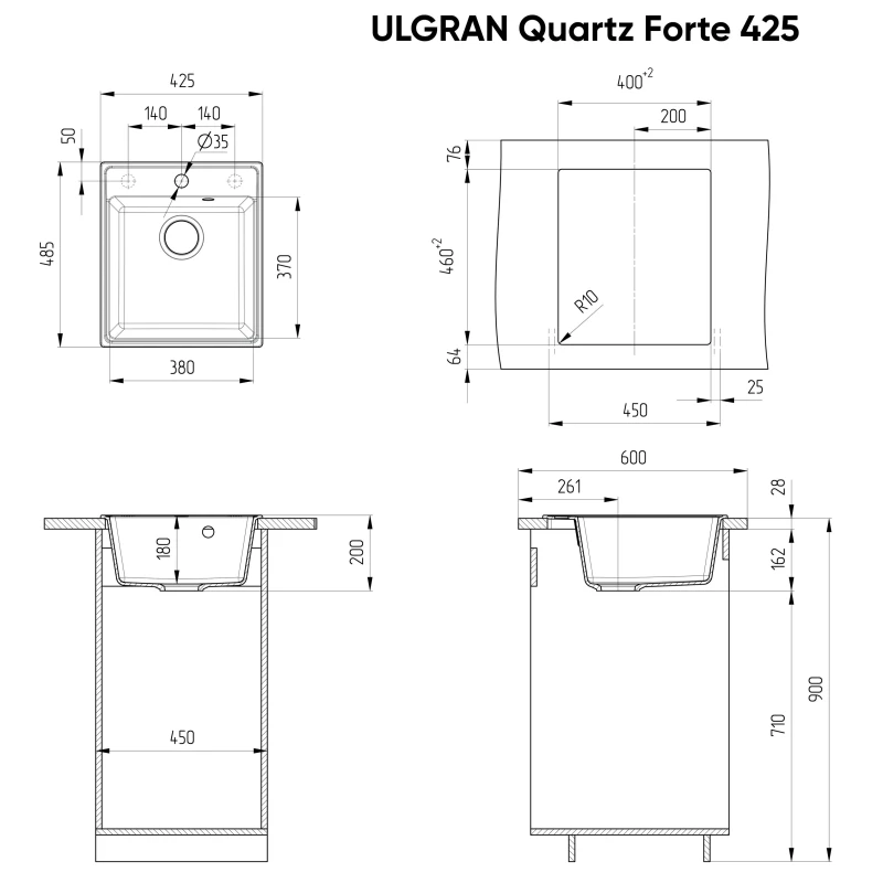Кухонная мойка Ulgran мокрый асфальт Forte 425-09