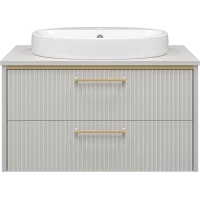 Тумба под раковину Brevita Elche ELC-01080-0502Я 81,2 см, подвесная, со столешницей, серый кашемир матовый/золотой матовый