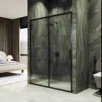 Душевая дверь MaybahGlass MGD-1637-6 160 см, профиль черный матовый, стекло сатин