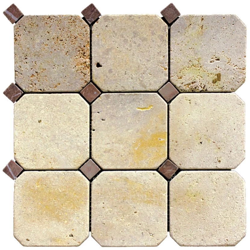 Мозаика Natural Octagon M090 M074-BT Травертин, Мрамор бежевый, коричневый 30,5x30,5