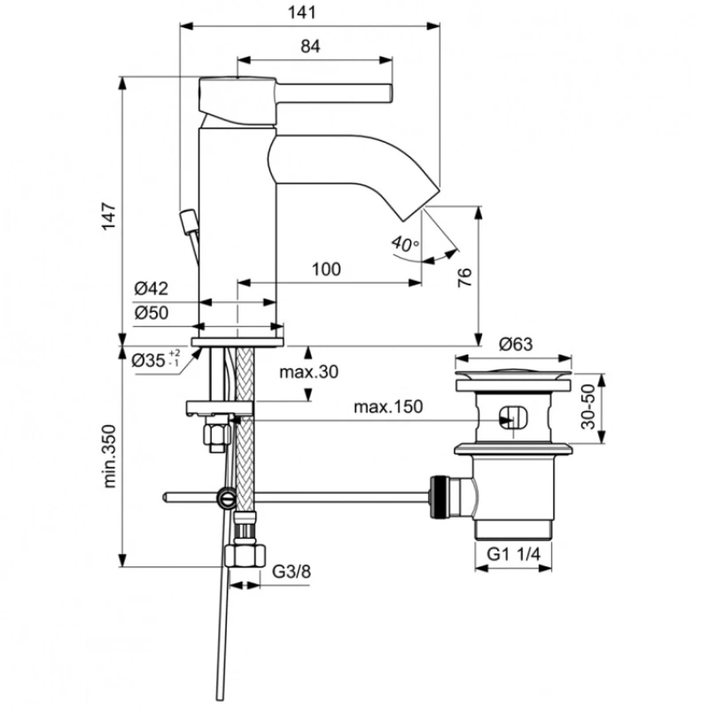 Смеситель для раковины с донным клапаном Ideal Standard Ceraline BC192AA
