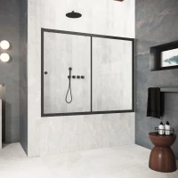 Шторка на ванну Vegas Glass ZV Protec 160 02M crystalvision 160 см, профиль черный матовый, стекло прозрачное