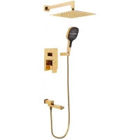 Душевой комплект Hansberge H6075GO 300 мм, со смесителем, золотой