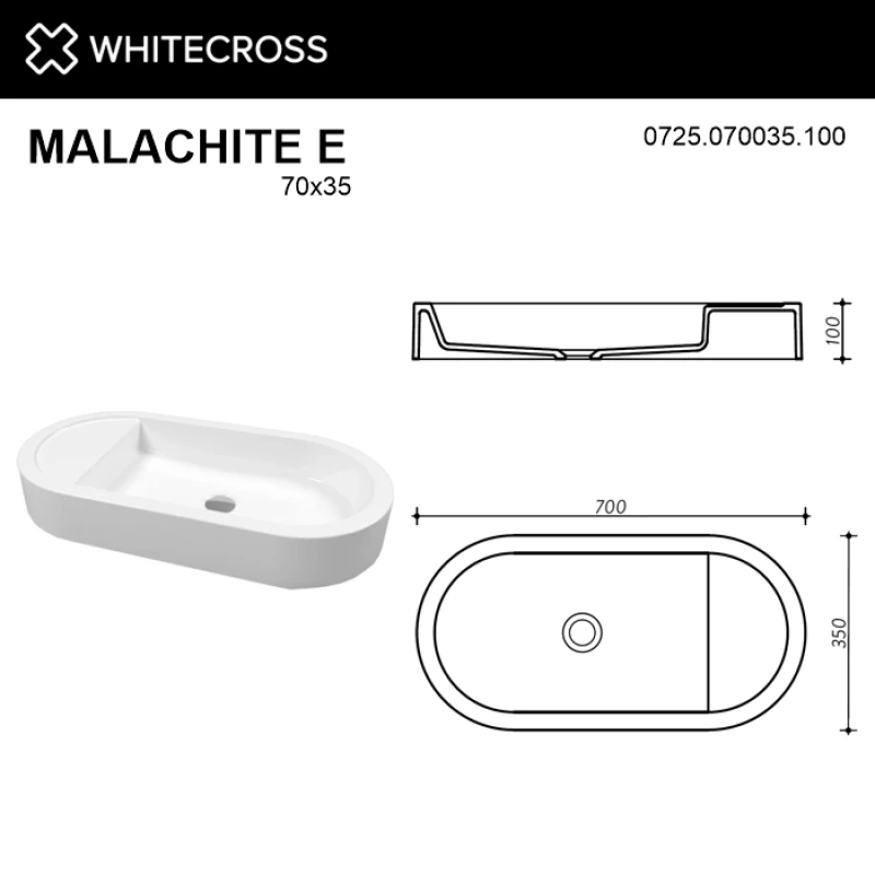 Раковина 70x35 см Whitecross Malachite E 0725.070035.100