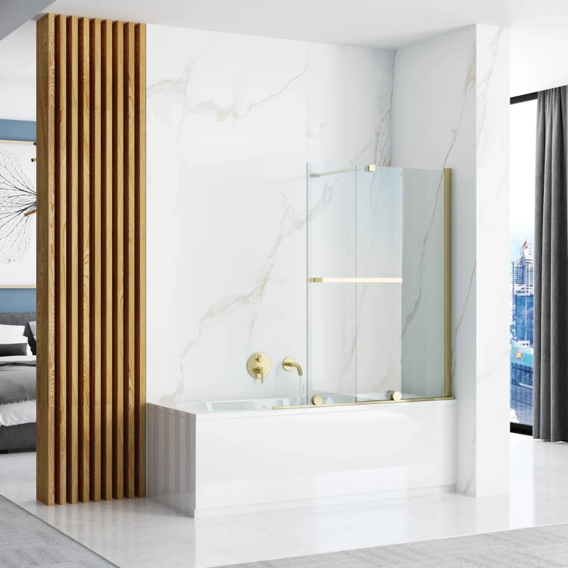 Шторка на ванну Rea Fabian REA-K6526 100 см, профиль золотой, стекло прозрачное