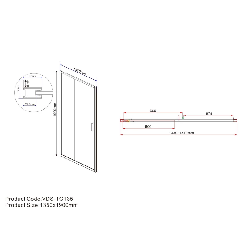 Душевая дверь 135 см Vincea Garda VDS-1G135CL прозрачное