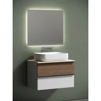 Комплект мебели Sancos Delta DL80W + TT80A2 + CN5004 + SQ800 80 см, подвесной, светлый дуб/белый матовый