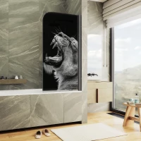 Шторка на ванну MaybahGlass MGV-928-ФП002-6 60 см R, профиль черный матовый, стекло фотопечать