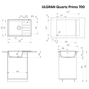 Изображение товара кухонная мойка ulgran лен prima 700-02