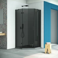 Душевой уголок Vegas Glass AFA-Pen Retta 100 02M 07 L 100x100 см L, профиль черный матовый, стекло графитовое