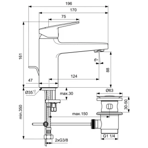 Изображение товара смеситель для раковины с донным клапаном ideal standard ceraplan bd276aa