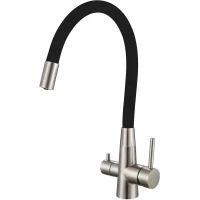 Смеситель для кухни Fmark FS1062-L01 с подключением к фильтру, гибким изливом, сатин/черный