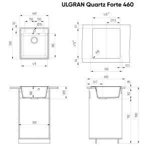 Изображение товара кухонная мойка ulgran мокрый асфальт forte 460-09