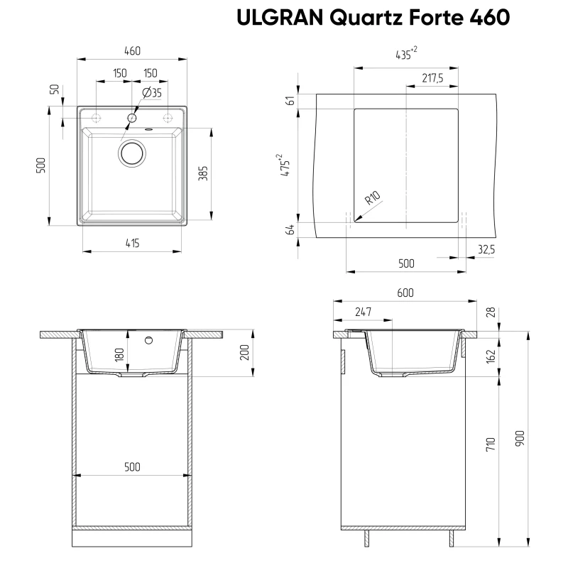 Кухонная мойка Ulgran мокрый асфальт Forte 460-09
