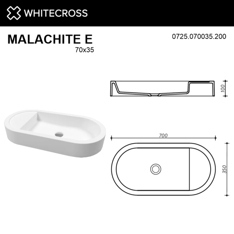 Раковина 70x35 см Whitecross Malachite E 0725.070035.200