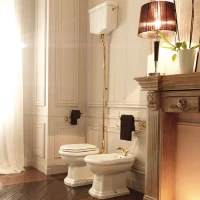 Унитаз напольный Kerasan Retro 101101 с высоким бачком, белый, фурнитура золотой/белый