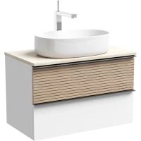 Тумба с раковиной Sancos Delta DL80W + TT80A2X + CN5023 80 см, подвесная, со столешницей, светлый дуб/белый матовый