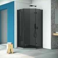 Душевой уголок Vegas Glass AFA-Pen Retta 100 02M 07 R 100x100 см R, профиль черный матовый, стекло графитовое