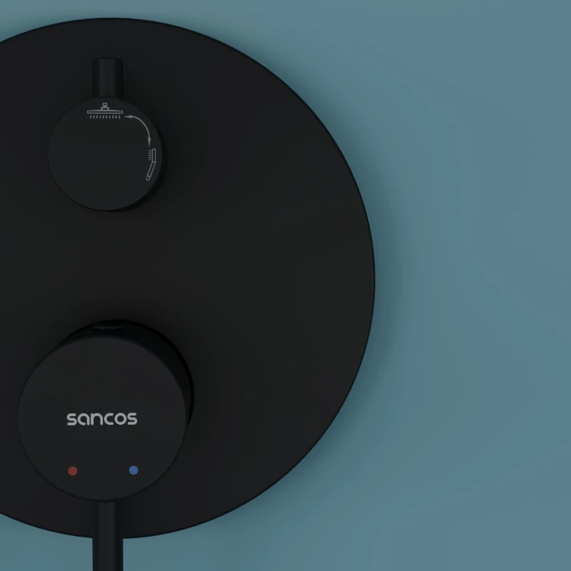 Душевой комплект Sancos Select SC3003MB 250 мм, со смесителем, черный матовый